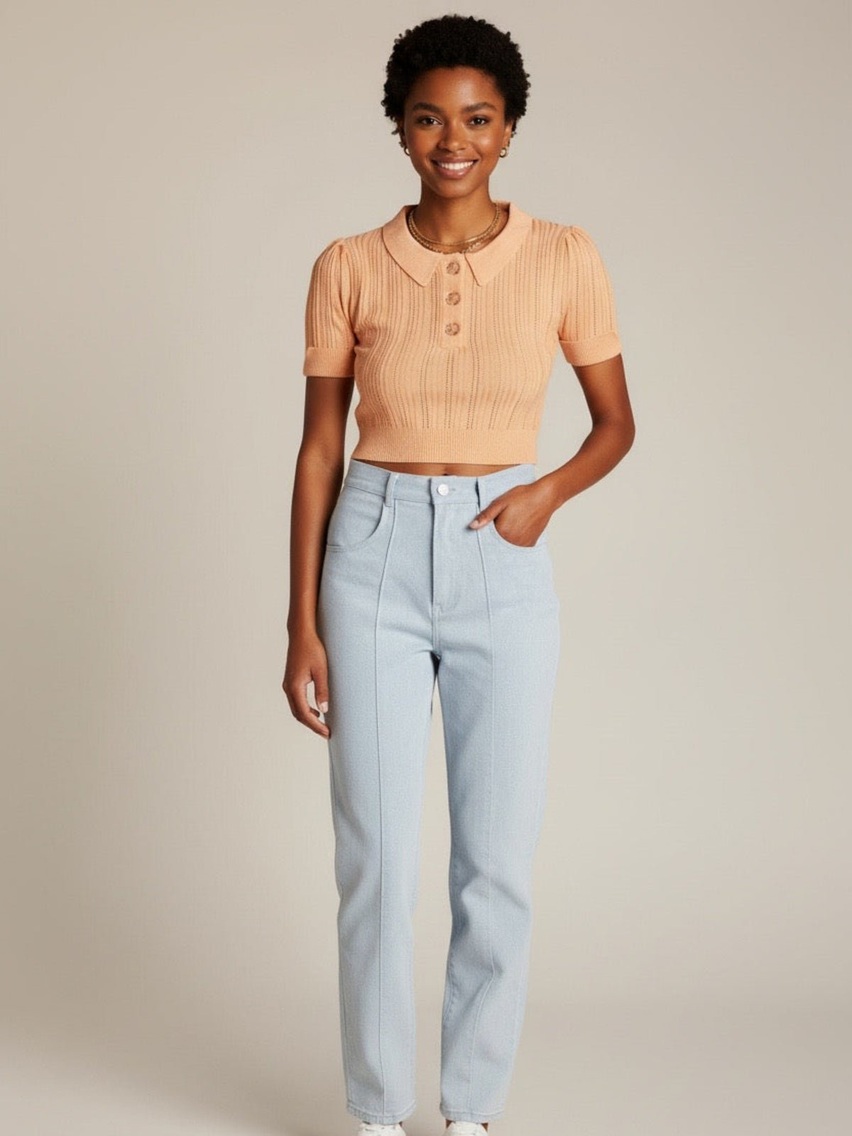 For love & lemons Phoebe pointelle polo sweater XS