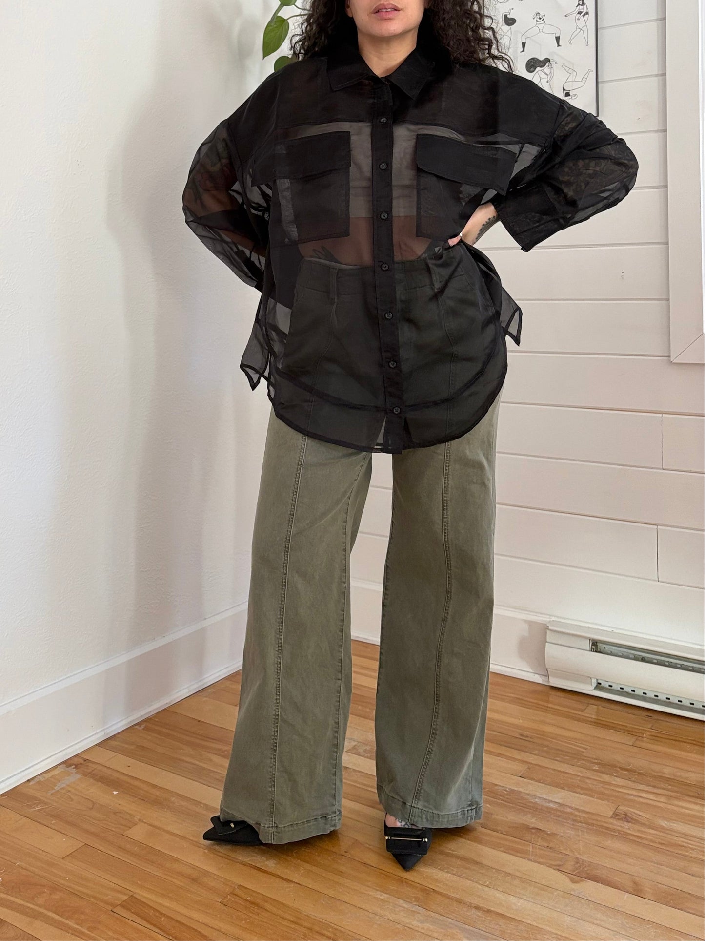 Pilcro sheer organza buttondown shirt L/XK