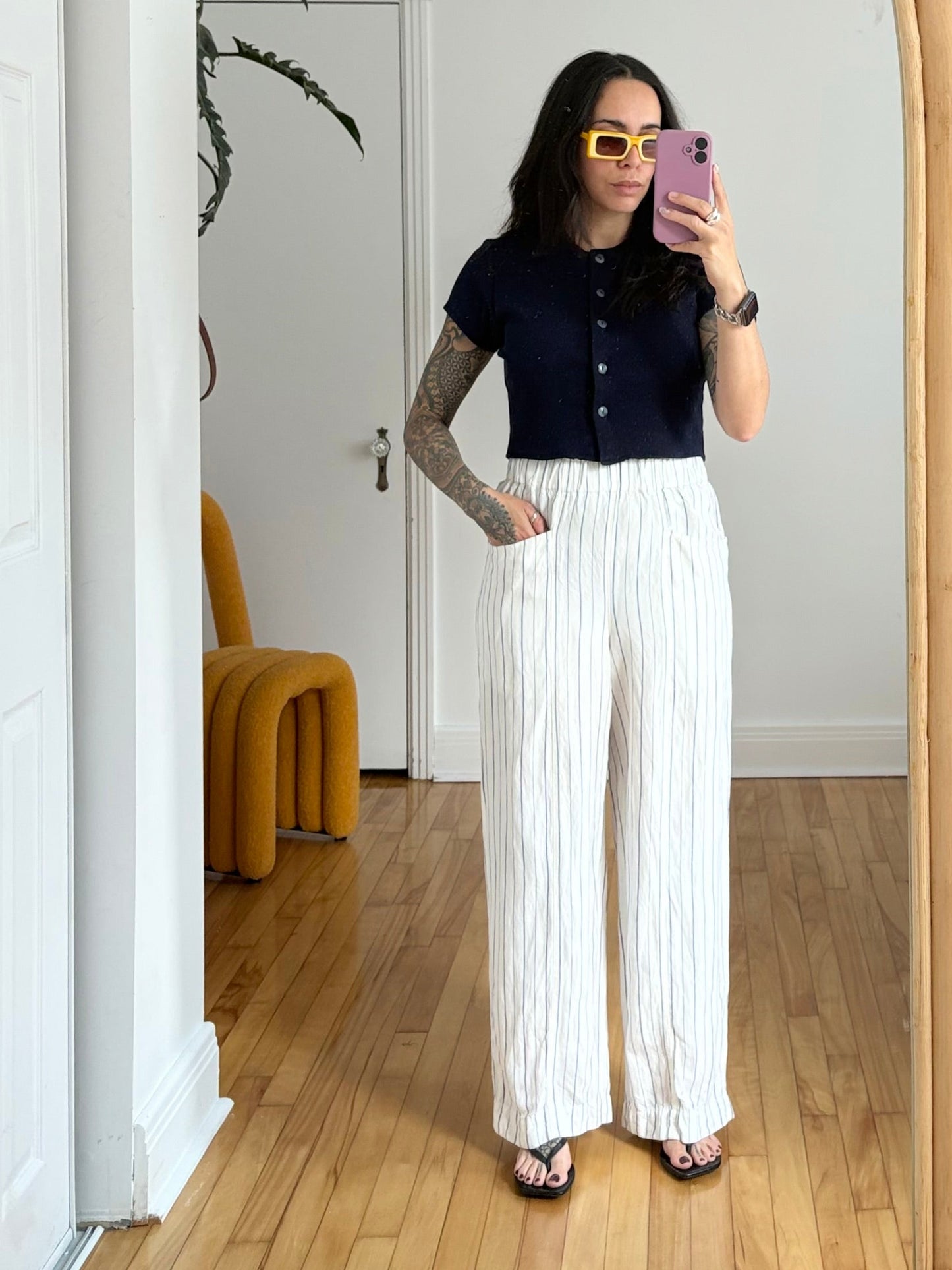 Madewell linen wide leg pants in stripe Small