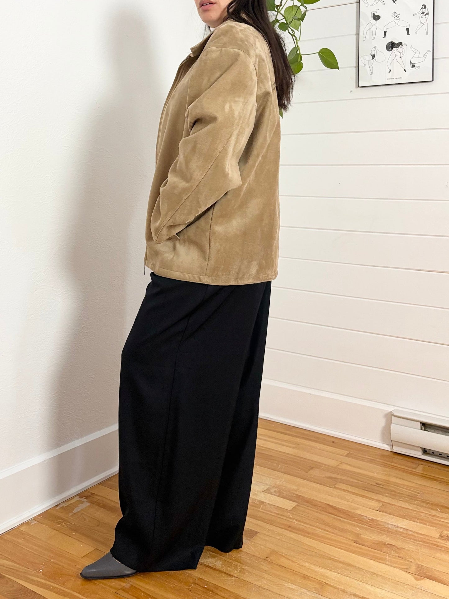 Blouson aviateur vintage en daim beige, taille 2XL