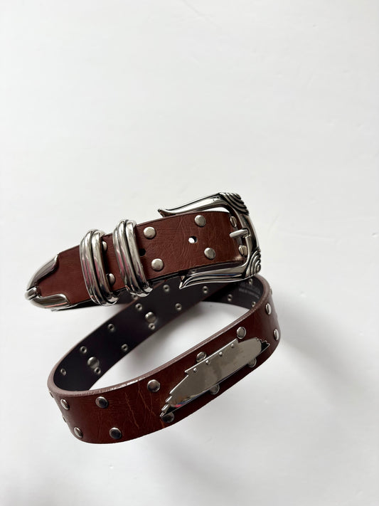 Vintage western style brown leather belt XS/S