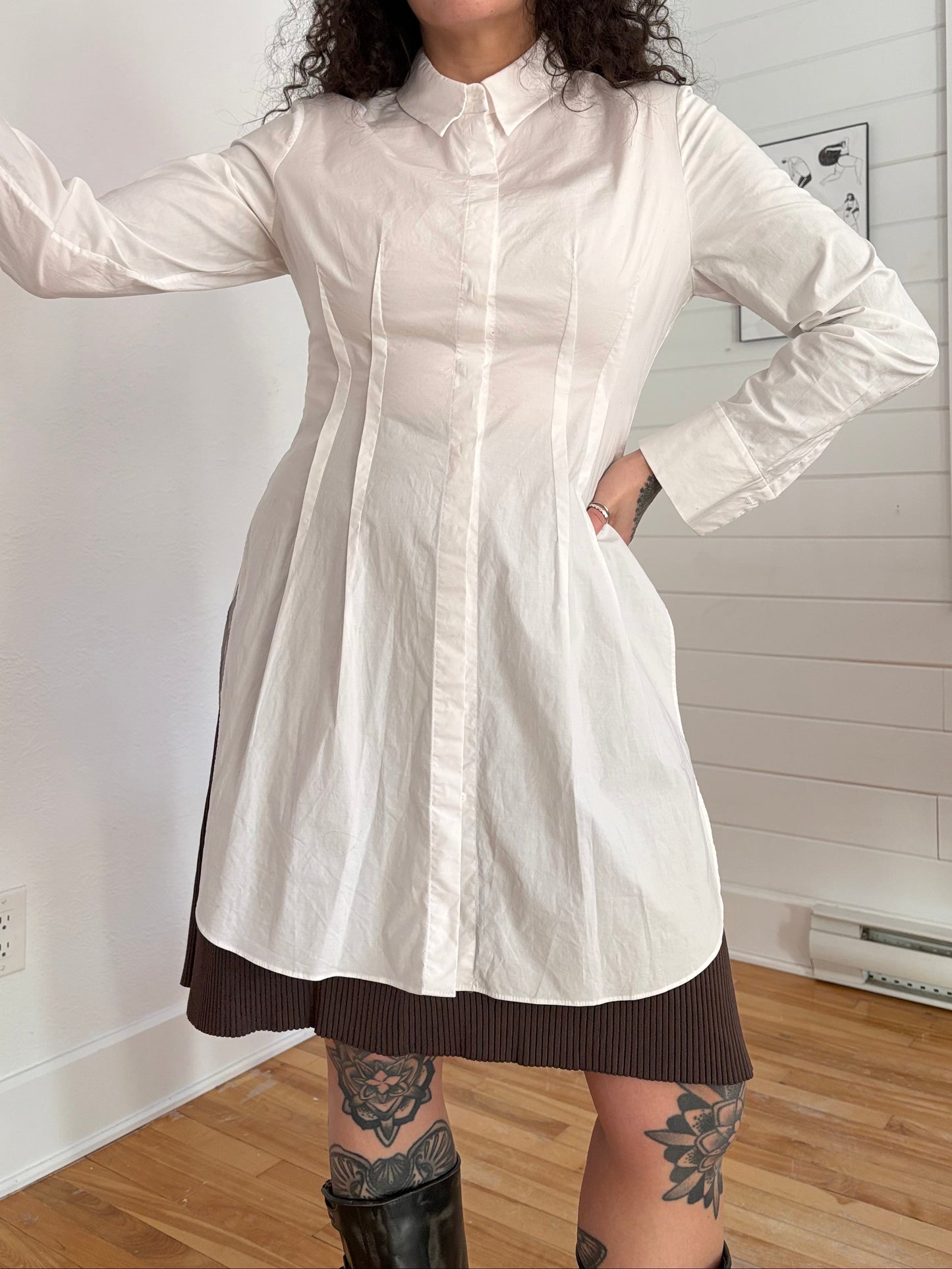 Chemisier long en popeline à pinces Dorothee Schumacher, taille M/L