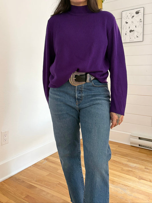 Pull en laine mérinos violette Valerie Stevens, taille XL