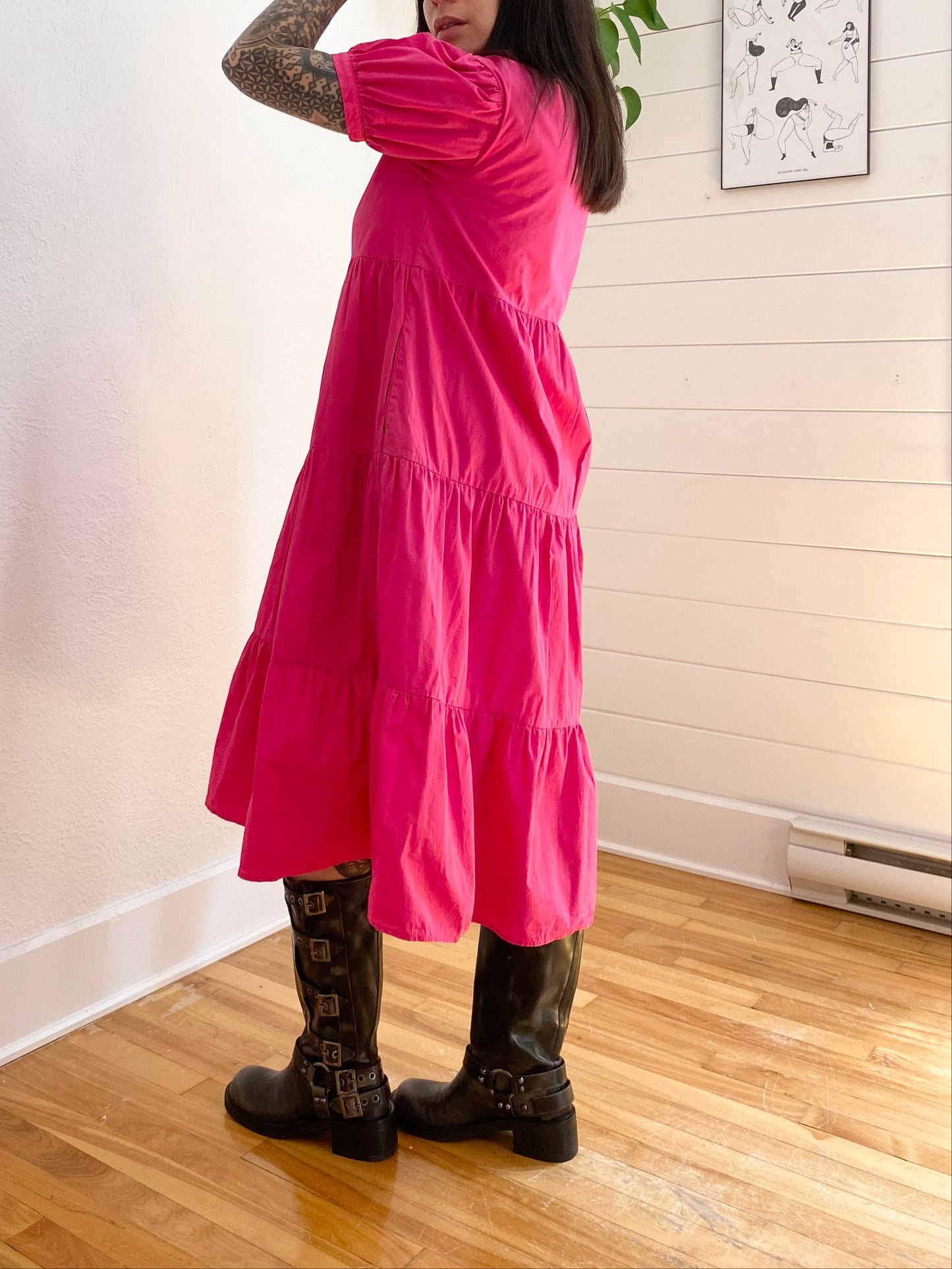 English Factory puff sleeve tiered dress Medium