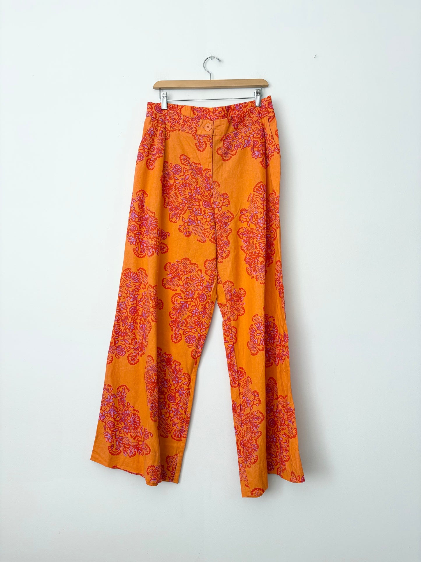 Caroline Constas Linen blend floral pants Large