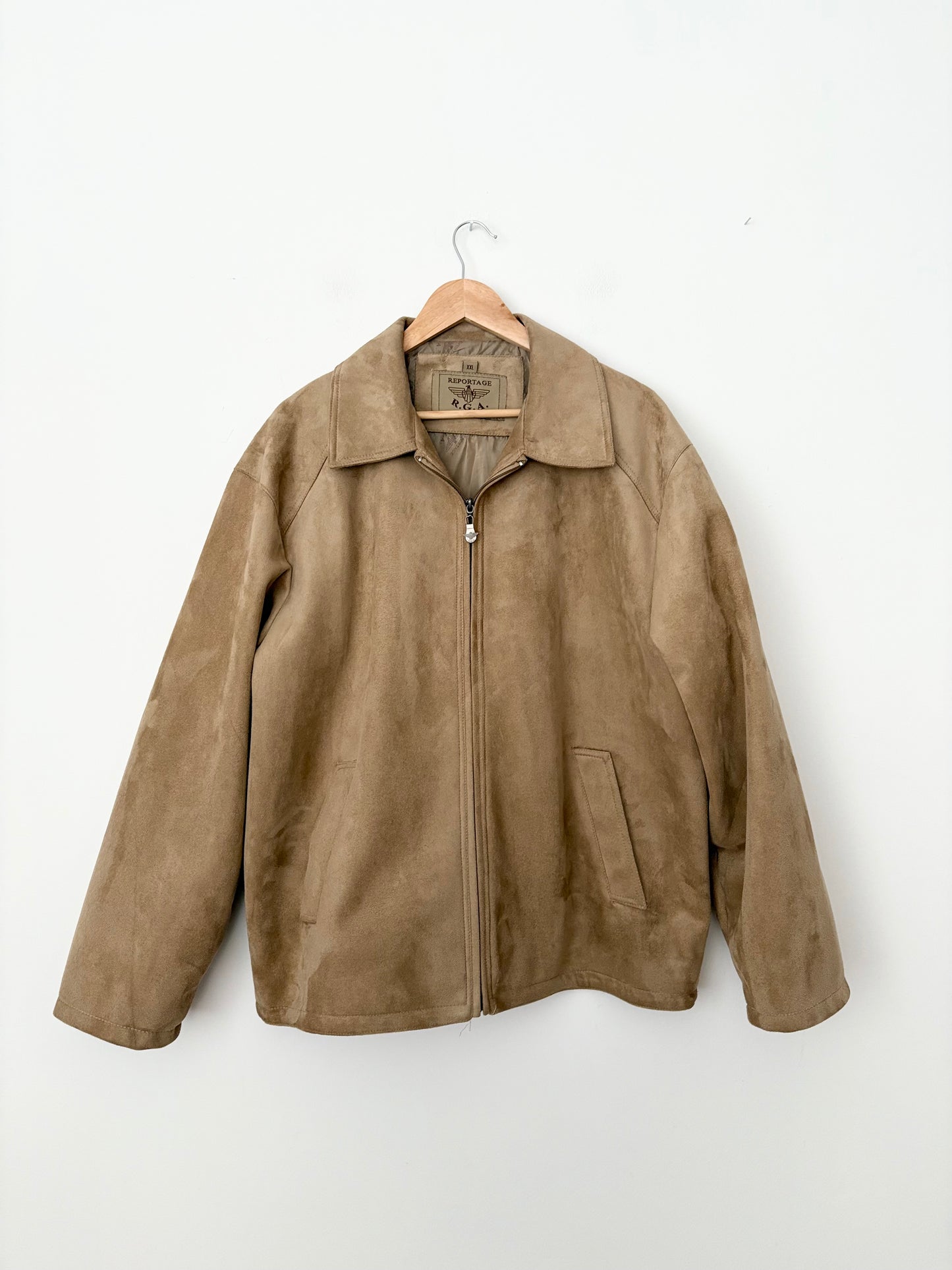 Blouson aviateur vintage en daim beige, taille 2XL