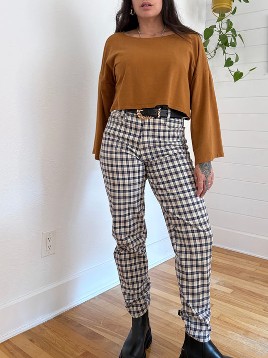 Vintage plaid high waist tapered pants W29