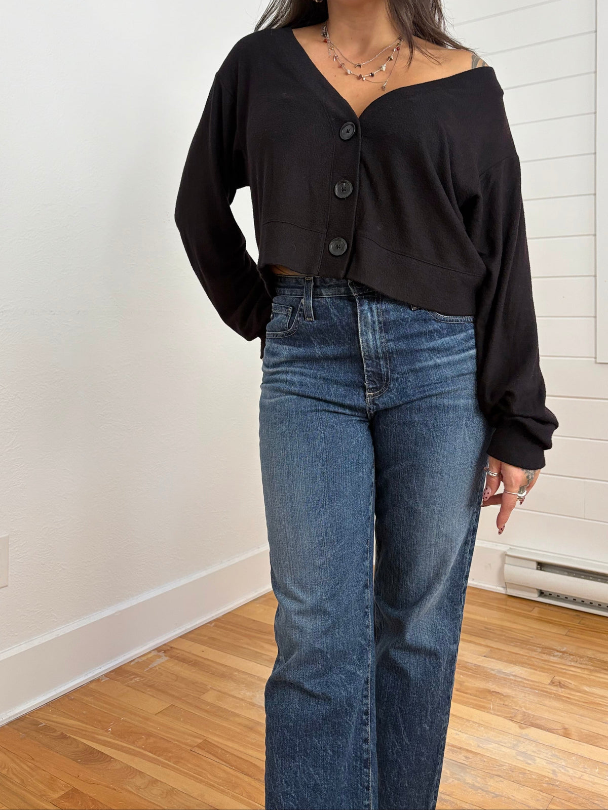 Open edit black boxy cardigan S/M