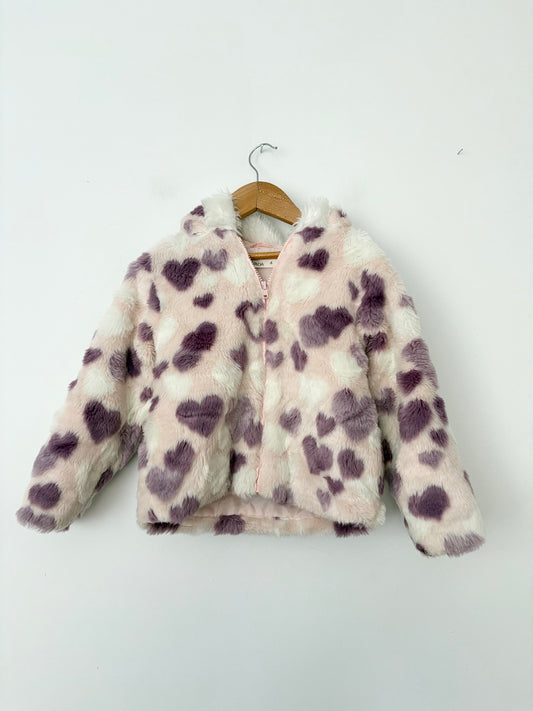 Nevada fluffy heart print hooded coat 4T