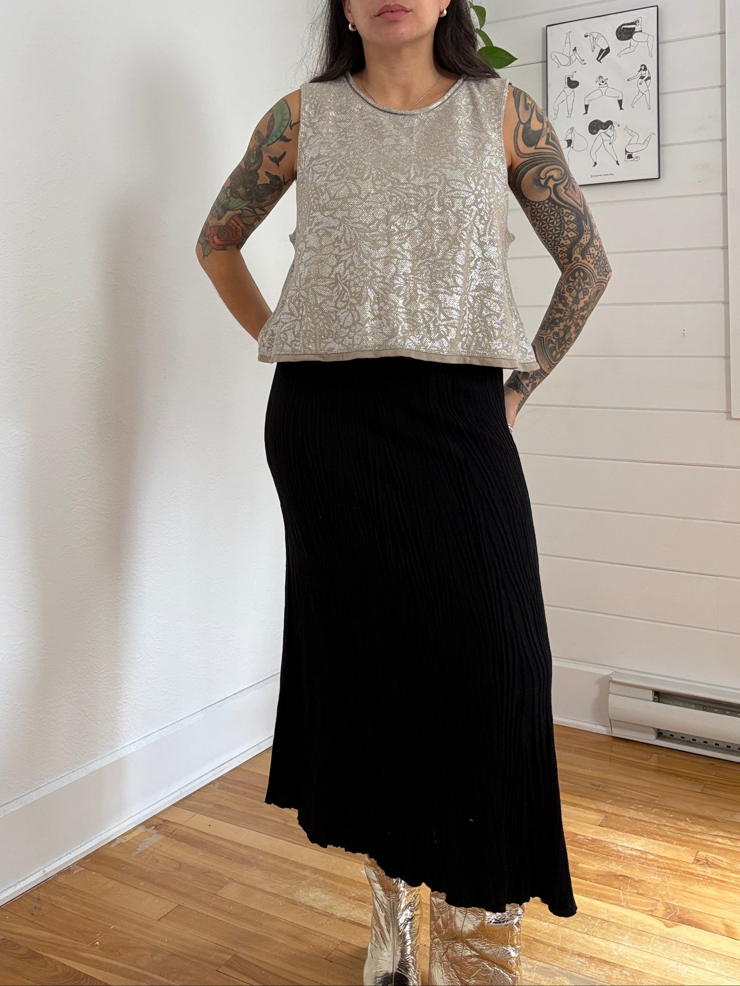 Free people metallic crop knit top Medium