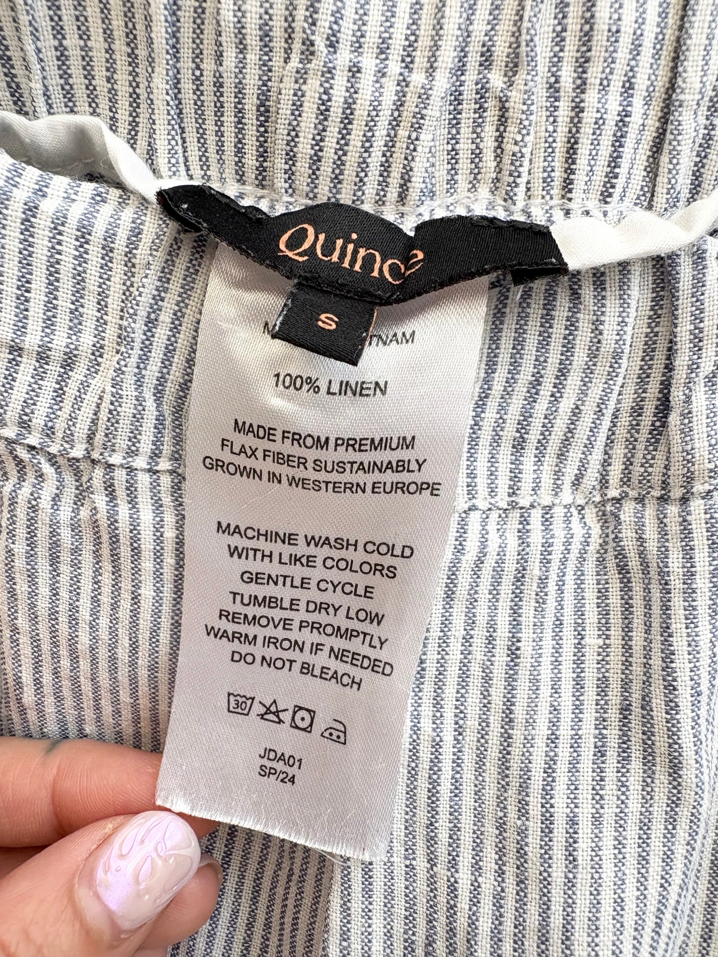 Quince linen stripe ankle pants Small