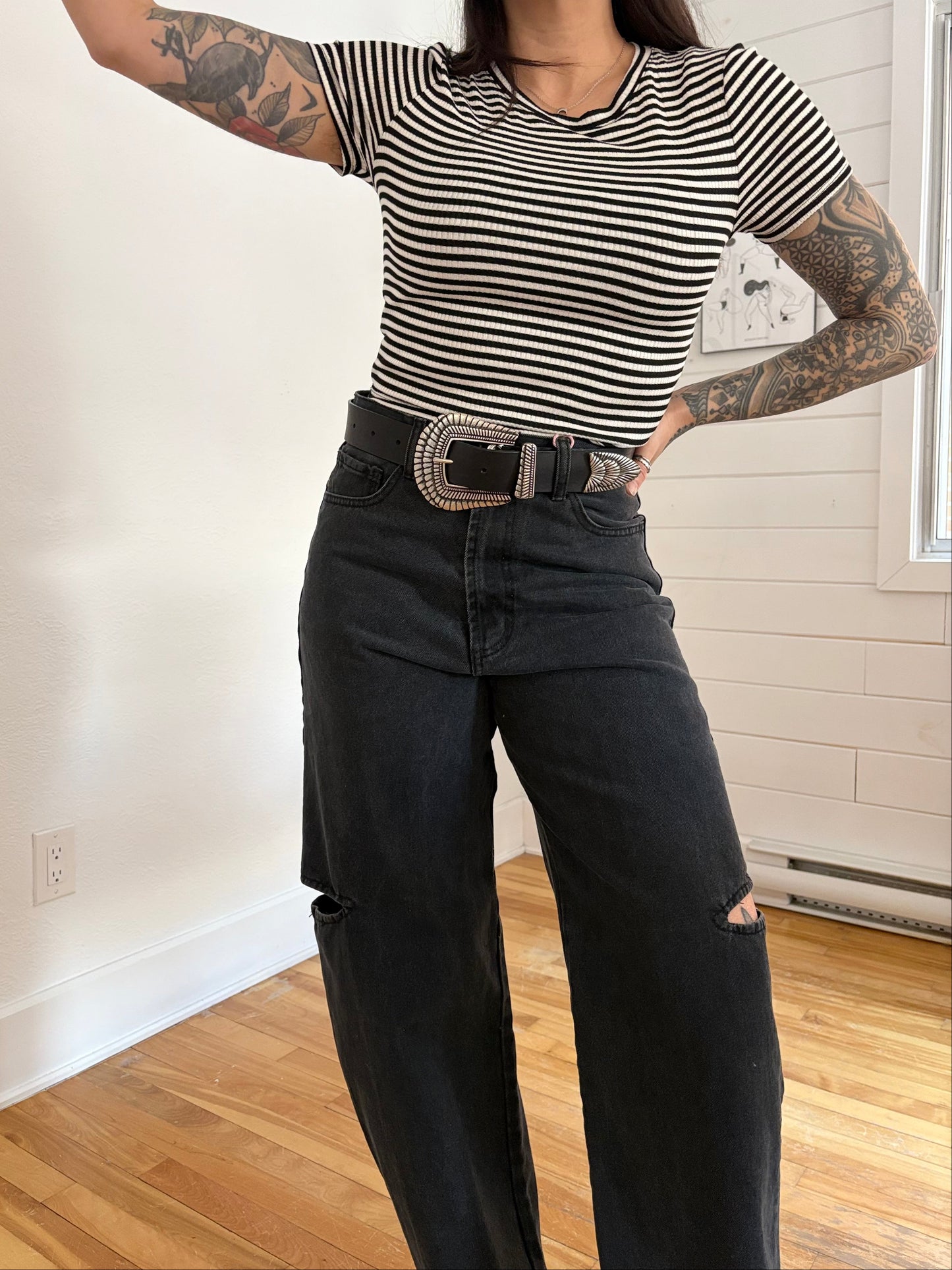 T-shirt bébé rayé en lin mélangé Urban Renewal, taille M