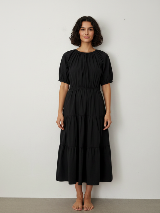 Greylin tiered puff sleeve midi dress XS