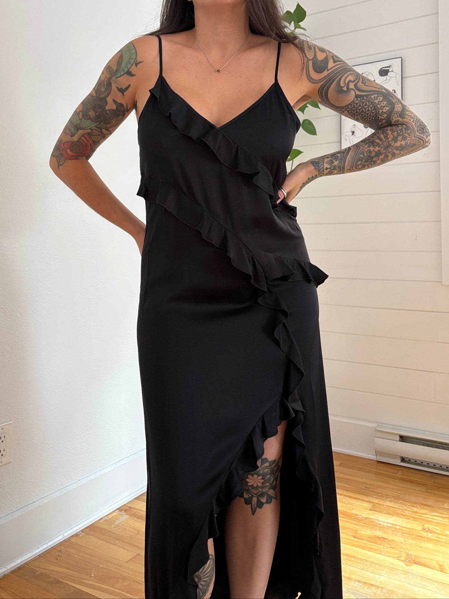 The Kooples ruffled asymmetric woven midi dress M/L