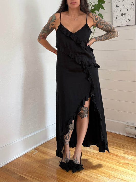 The Kooples ruffled asymmetric woven midi dress M/L