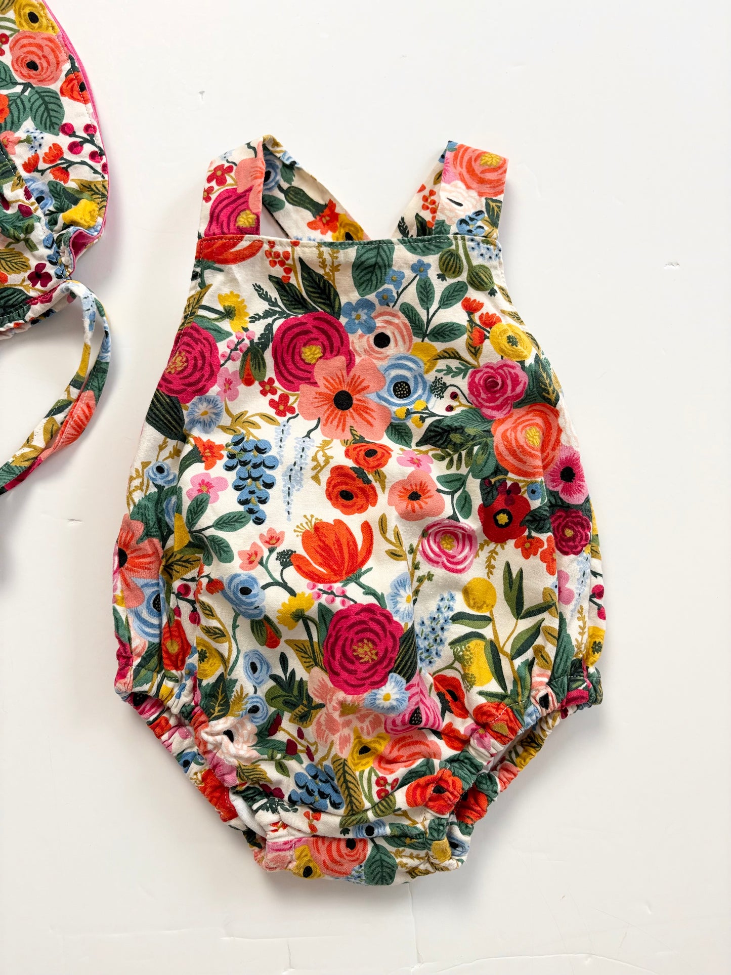 Blossoms floral romper & bonnet 3/6months