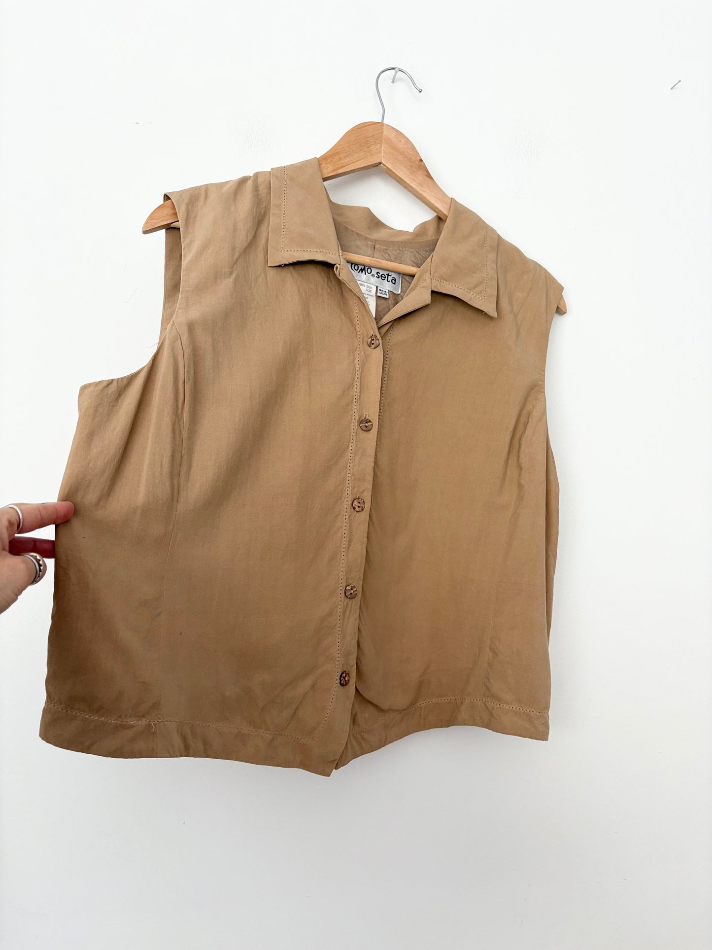 Vintage silk button vest M-XL