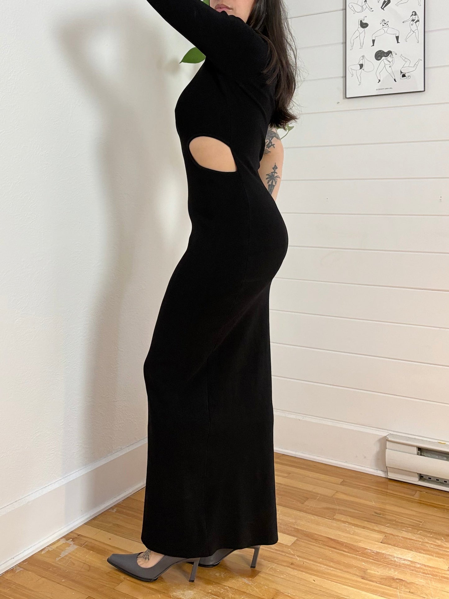 Robe longue noire côtelée à une épaule DISSH, taille M/L