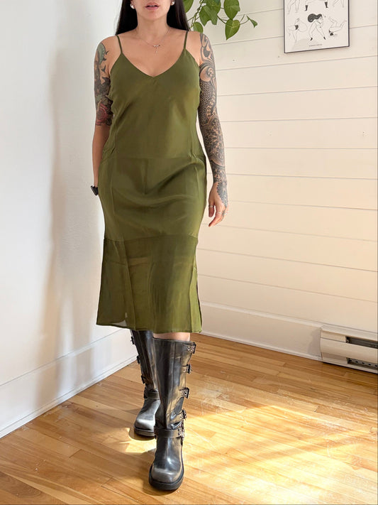 Gold Hawk classic sheer bottom slip dress Medium